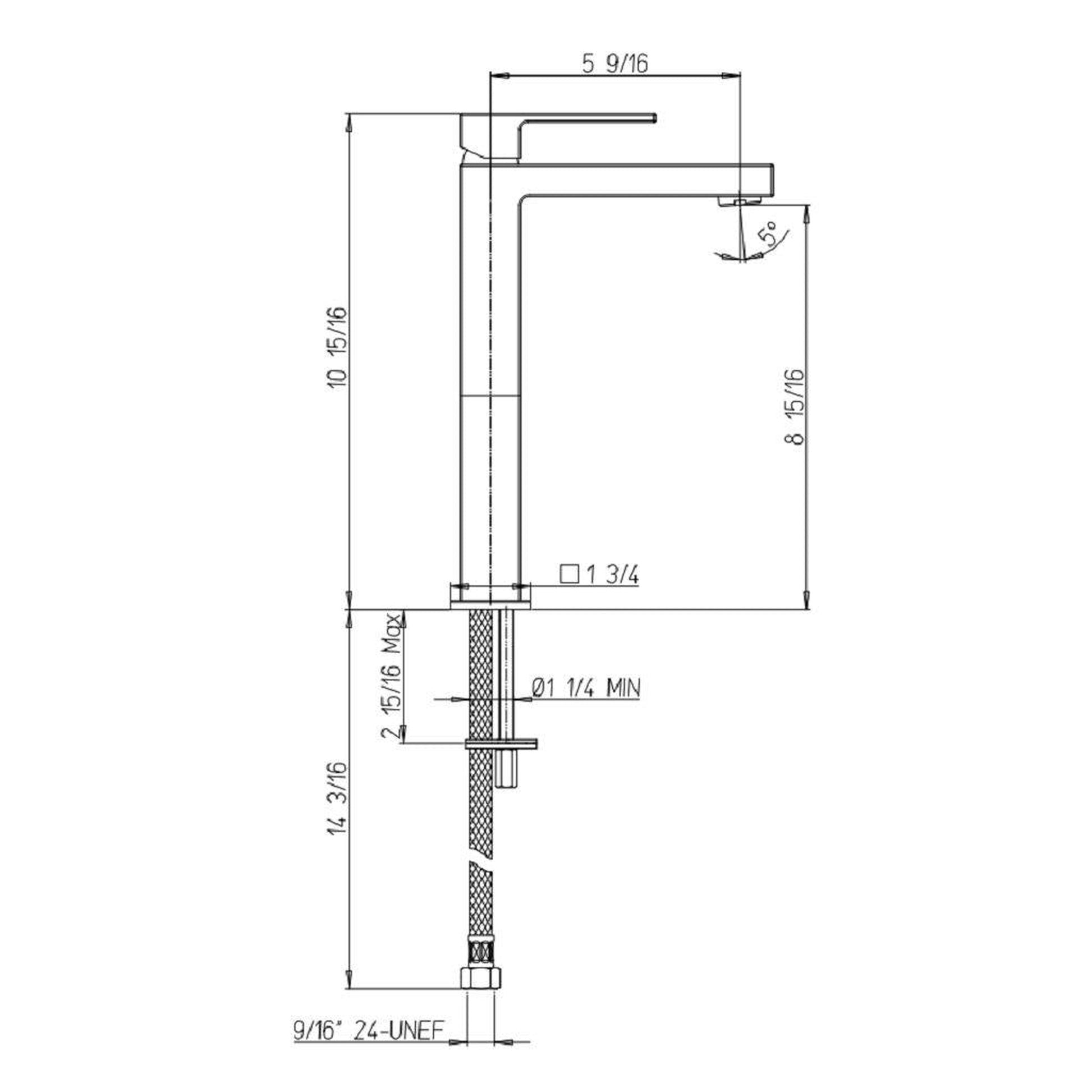 LaToscana Quadro Matt Black Tall Single Lever Handle Lavatory Vessel Faucet