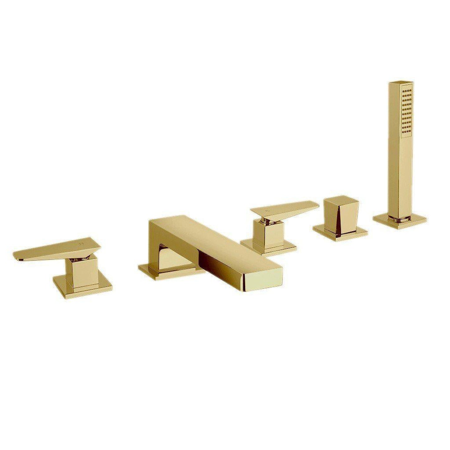 LaToscana Quadro Matt Gold Roman Tub Faucet With Lever Handles, Diverter & Handheld Shower