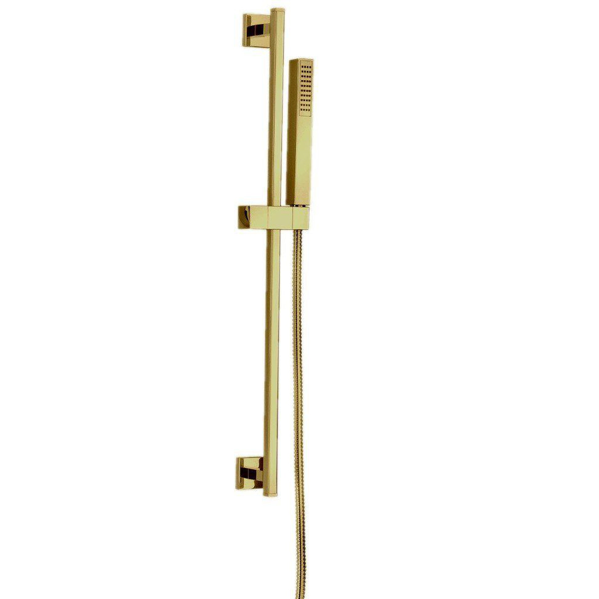 LaToscana Quadro Matt Gold Wall-Mounted Slide Bar Kit With Single Jet Handheld Shower