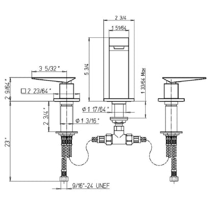 LaToscana Quadro Matt Gold Widespread Lavatory Faucet With Lever Handles