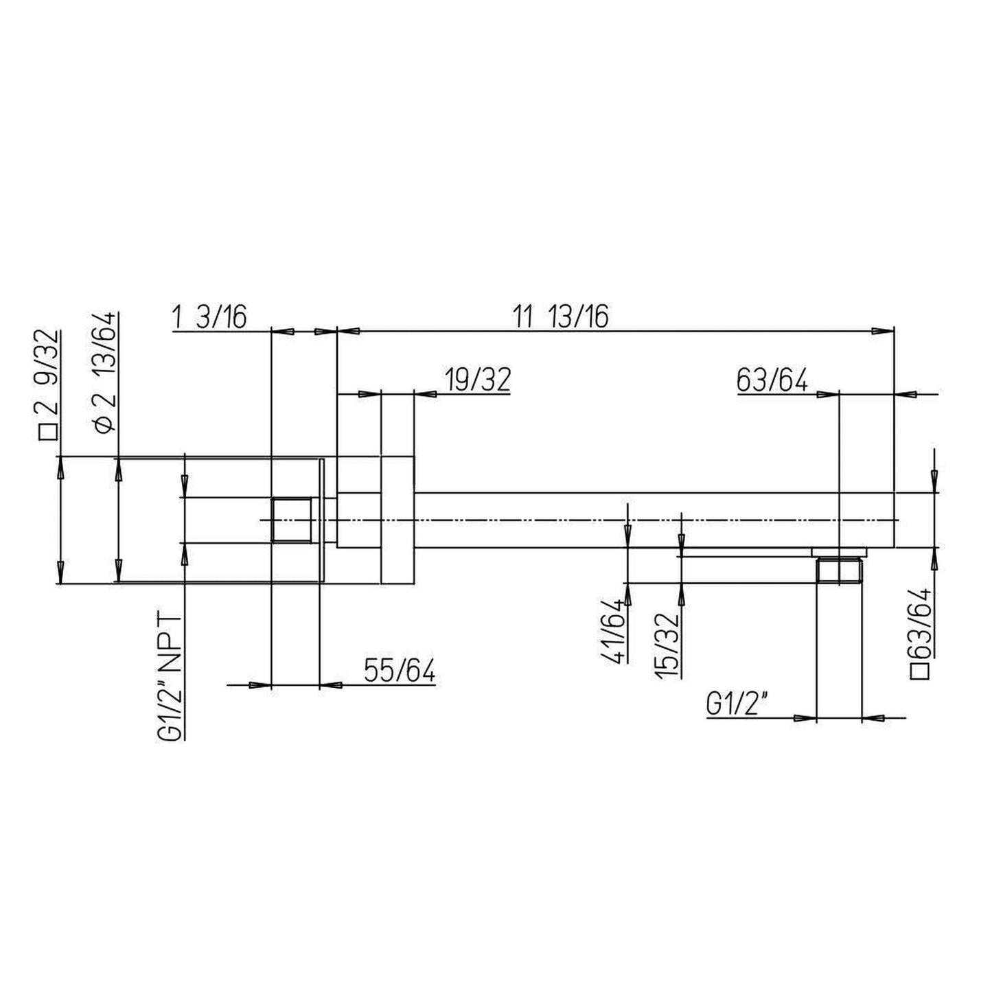 LaToscana Shower Line 12" Square Chrome Wall-Mounted Shower Arm