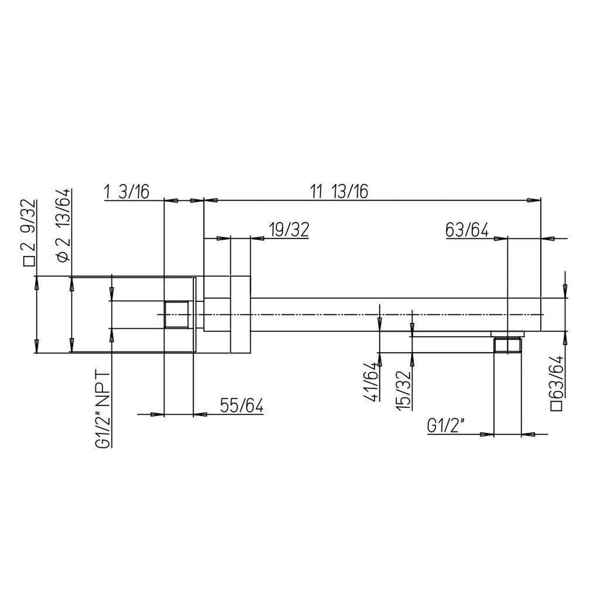 LaToscana Shower Line 12" Square Chrome Wall-Mounted Shower Arm