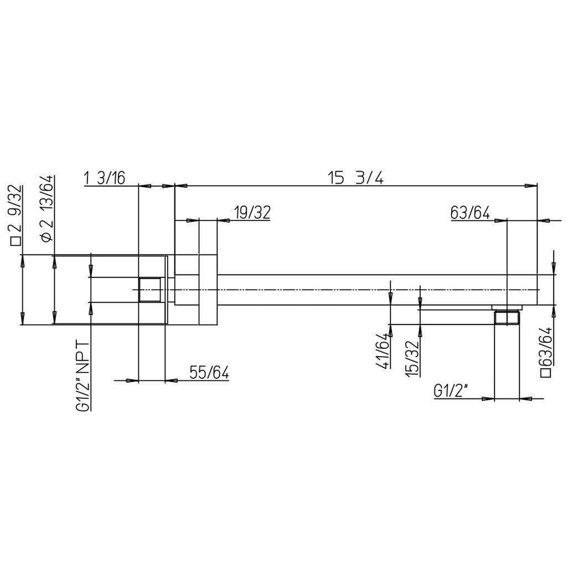 LaToscana Shower Line 16" Square Matt Black Wall-Mounted Shower Arm