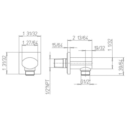 LaToscana Shower Line Matt Black Square Brass Drop Elbow