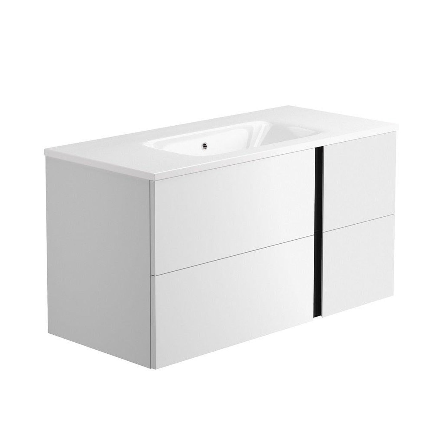LaToscana Vertical 39" White Wall-Mounted Vanity With Vertical Black Grip