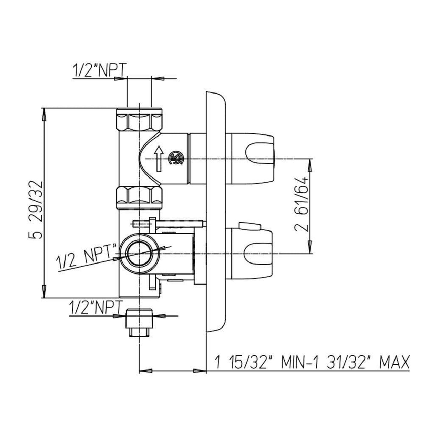 LaToscana Water Harmony Brushed Nickel Thermostatic Valve & Trim With 3/4" Ceramic Disc Volume Control