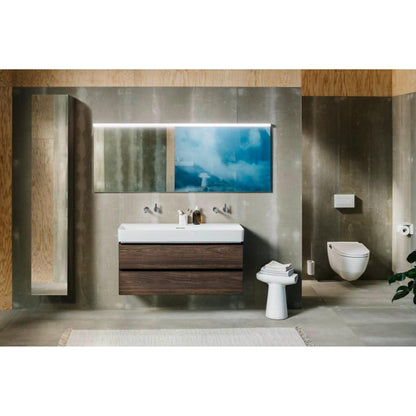 Laufen IlBagnoAlessi 16" x 67" Glossy White Wall-Mounted Left-Hinged Tall Cabinet With Mirrored Door and 4 Glass Shelves