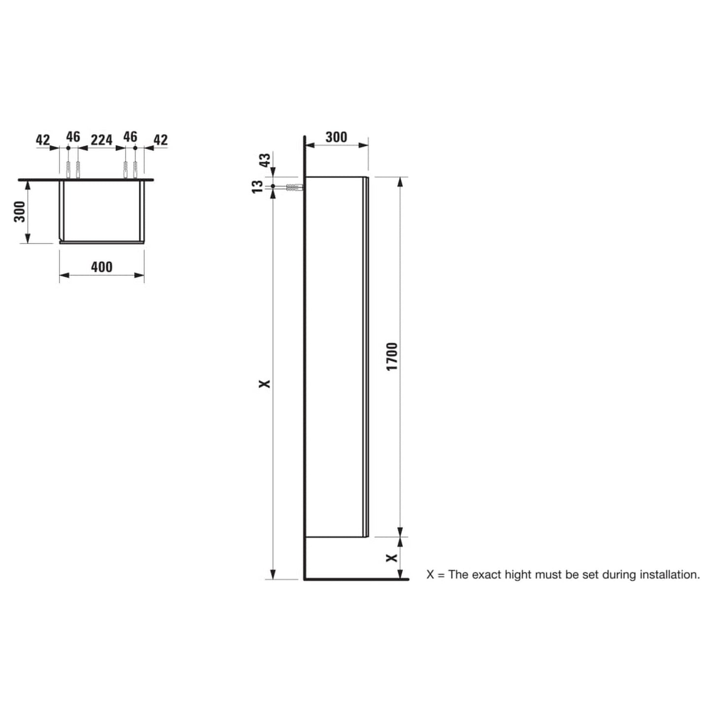 Laufen IlBagnoAlessi 16" x 67" Glossy White Wall-Mounted Left-Hinged Tall Cabinet With Mirrored Door and 4 Glass Shelves