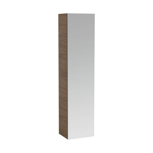 Laufen IlBagnoAlessi 16" x 67" Glossy White Wall-Mounted Left-Hinged Tall Cabinet With Mirrored Door and 4 Glass Shelves