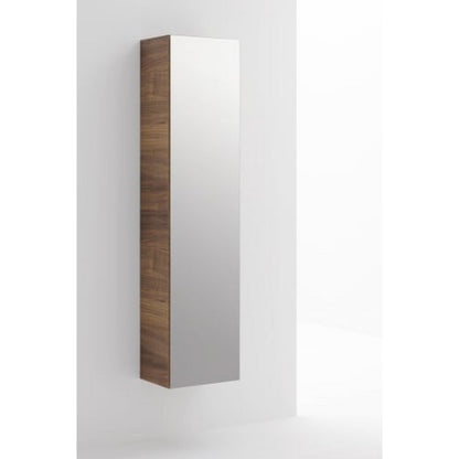 Laufen IlBagnoAlessi 16" x 67" Walnut Wall-Mounted Left-Hinged Tall Cabinet With Mirrored Door and 4 Glass Shelves