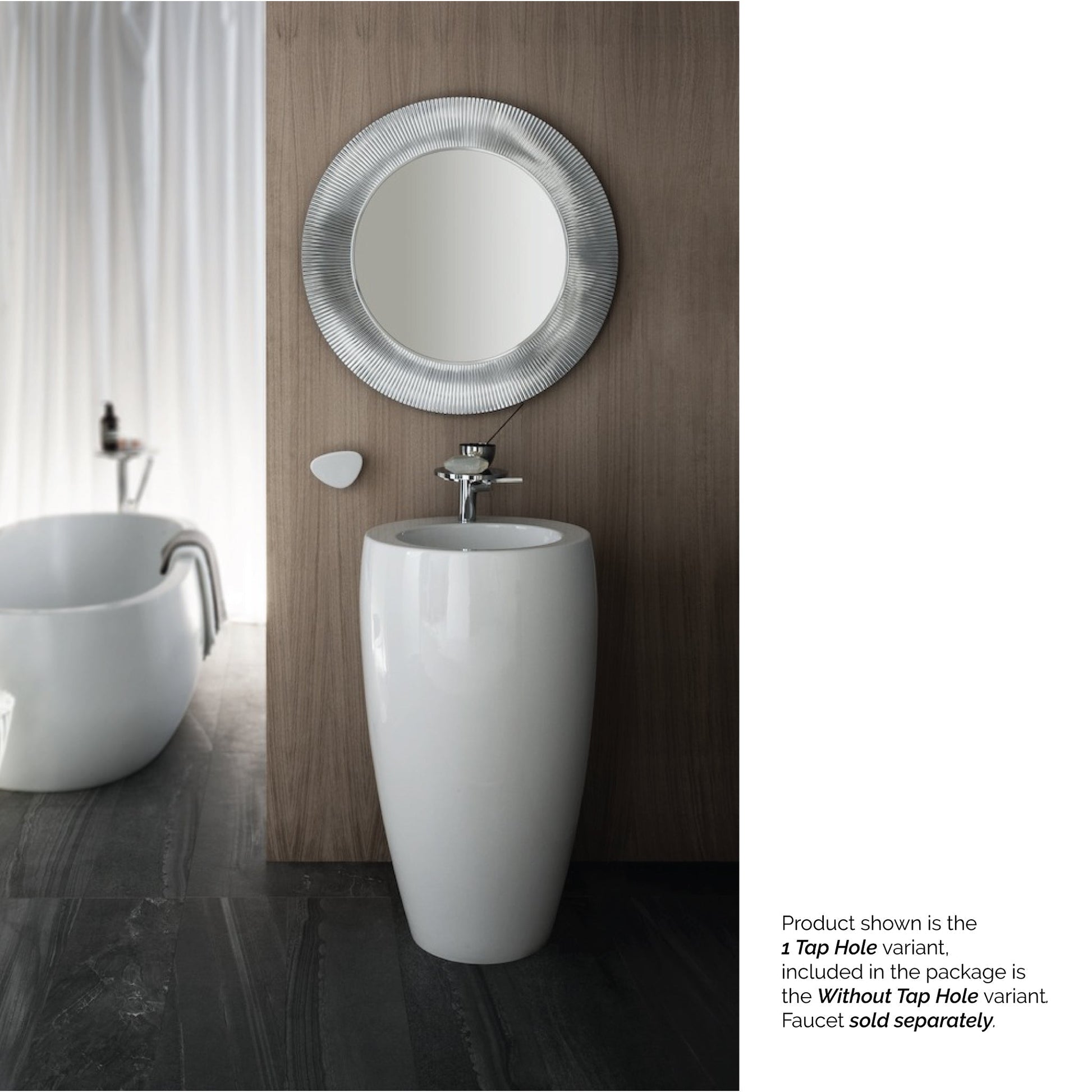 Laufen IlBagnoAlessi 21" x 35" Round White Floor-Mounted Bathroom Sink Without Faucet Hole