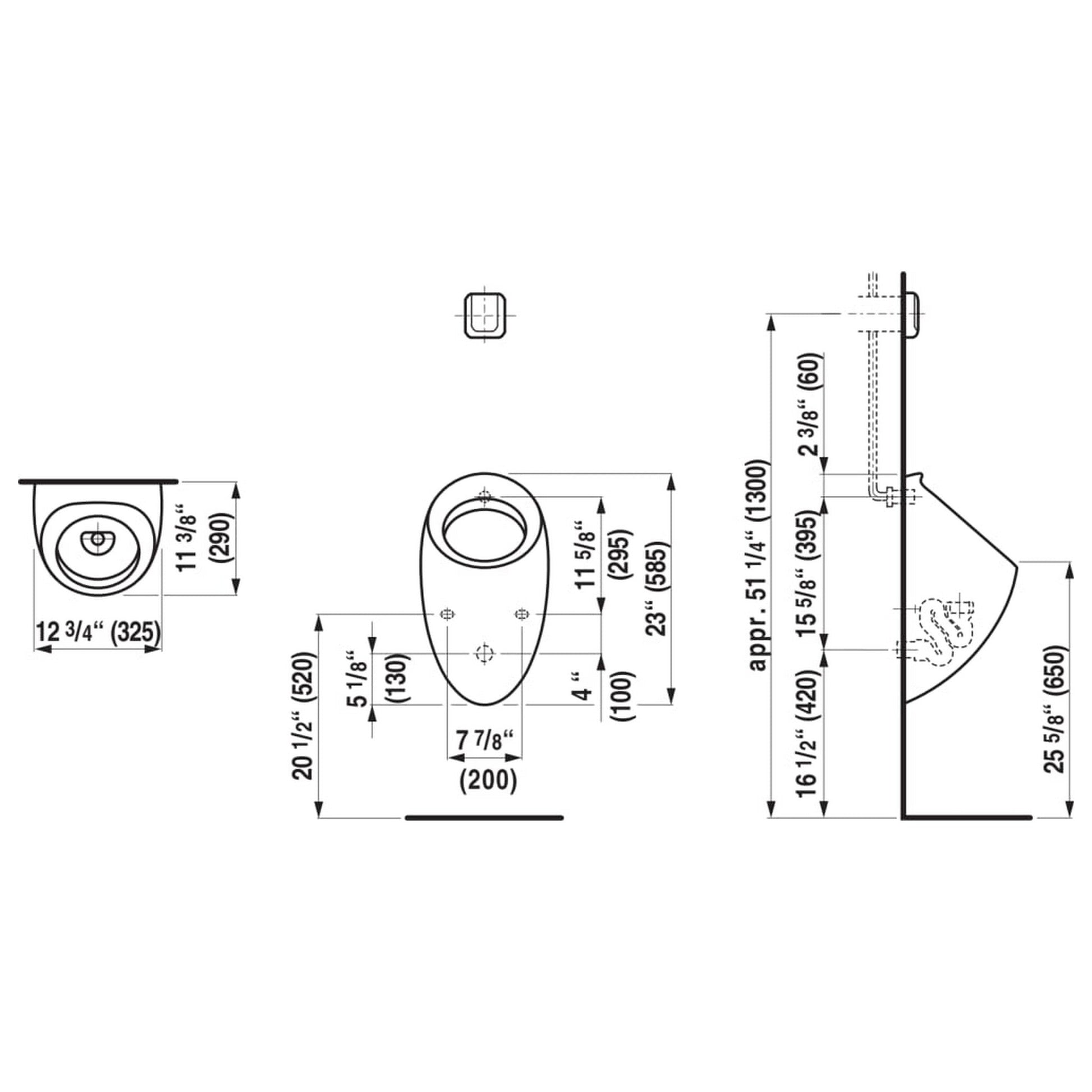 Laufen IlBagnoAlessi 23" x 11" White Wall-Mounted Siphonic Urinal