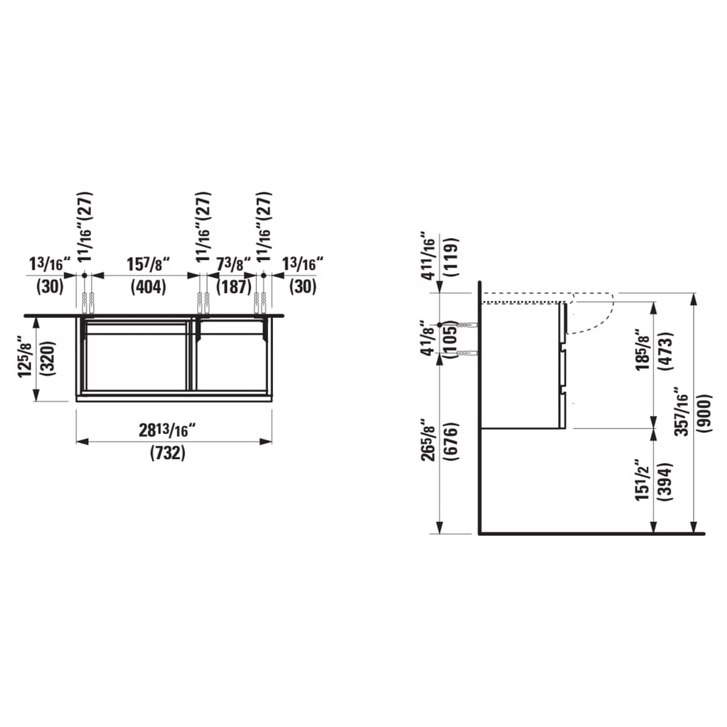 Laufen IlBagnoAlessi 29" 2-Drawer Glossy White Vanity for IlBagnoAlessi Bathroom Sink Model: H814976