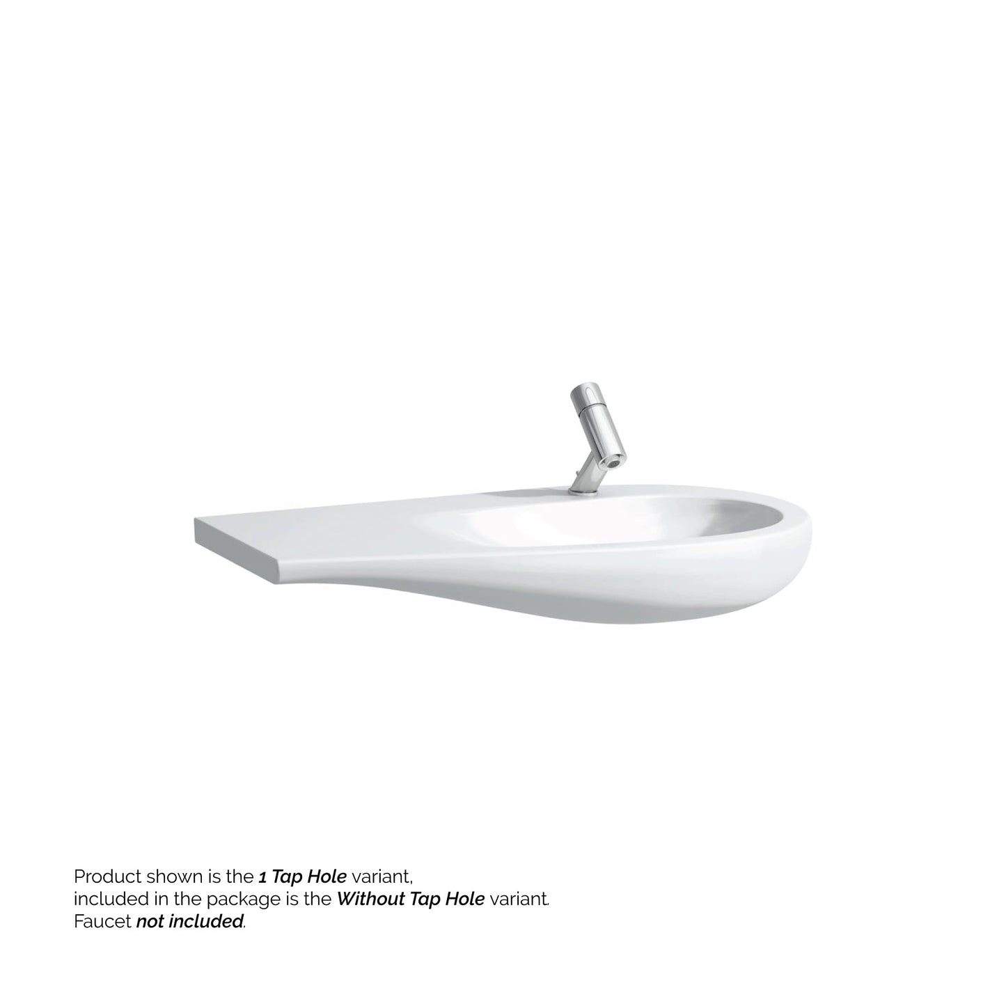 Laufen IlBagnoAlessi 35" x 20" White Wall-Mounted Shelf-Left Bathroom Sink Without Faucet Hole