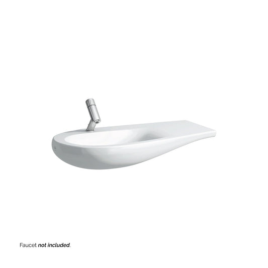 Laufen IlBagnoAlessi 35" x 20" White Wall-Mounted Shelf-Right Bathroom Sink With Faucet Hole