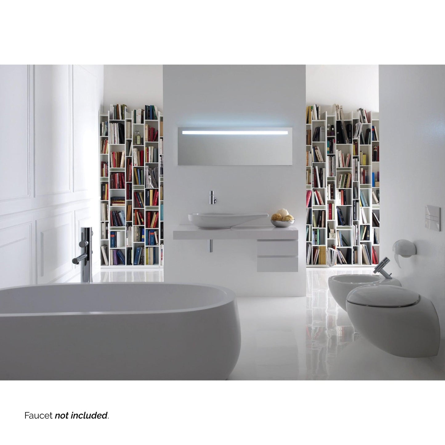 Laufen IlBagnoAlessi 35" x 20" White Wall-Mounted Shelf-Right Bathroom Sink Without Faucet Hole