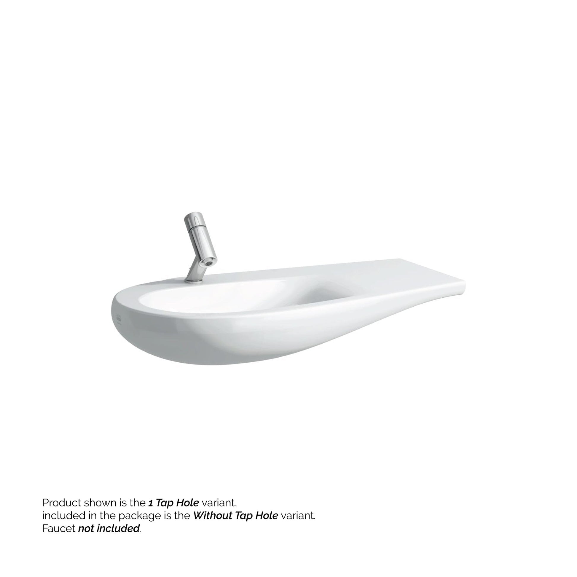 Laufen IlBagnoAlessi 35" x 20" White Wall-Mounted Shelf-Right Bathroom Sink Without Faucet Hole