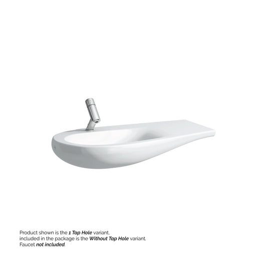 Laufen IlBagnoAlessi 35" x 20" White Wall-Mounted Shelf-Right Bathroom Sink Without Faucet Hole