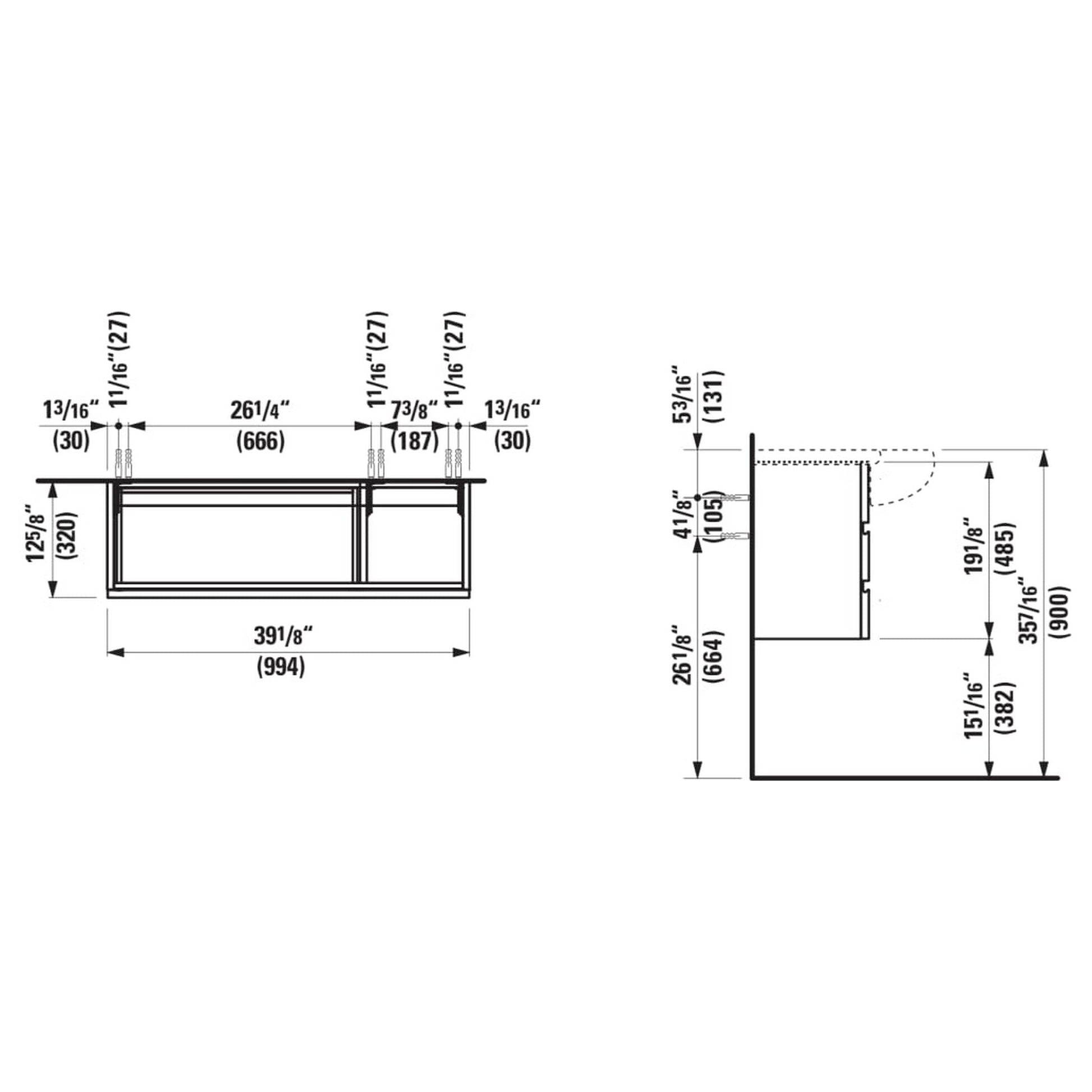 Laufen IlBagnoAlessi 39" 2-Drawer Glossy White Vanity for IlBagnoAlessi Bathroom Sink Model: H814974