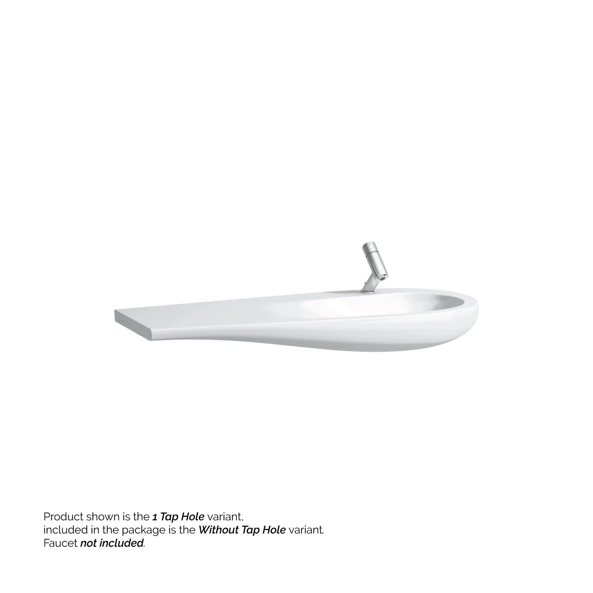 Laufen IlBagnoAlessi 47" x 20" White Wall-Mounted Shelf-Left Bathroom Sink Without Faucet Hole