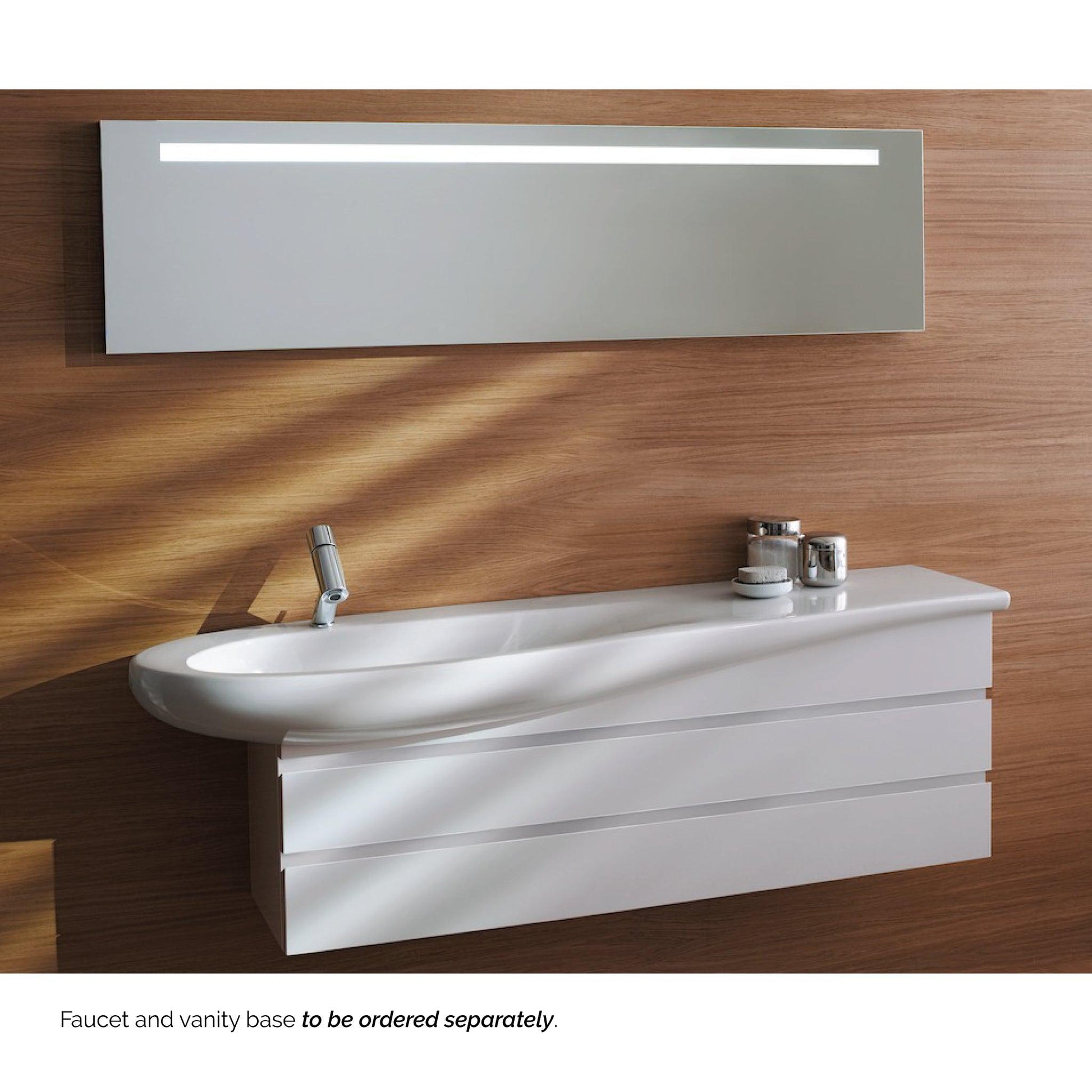 Laufen IlBagnoAlessi 47" x 20" White Wall-Mounted Shelf- Right Bathroom Sink With Faucet Hole