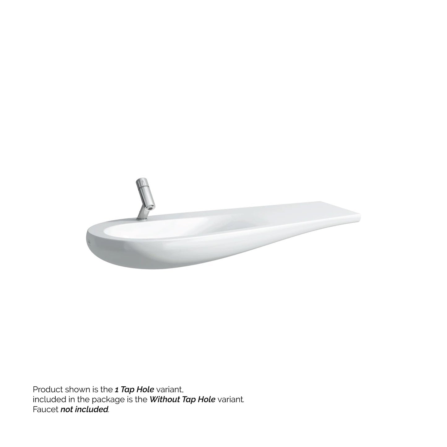 Laufen IlBagnoAlessi 47" x 20" White Wall-Mounted Shelf-Right Bathroom Sink Without Faucet Hole