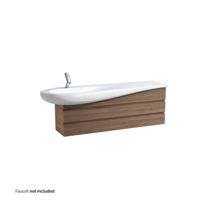 Laufen IlBagnoAlessi 62" x 20" White Wall-Mounted Shelf-Right Bathroom Sink With Faucet Hole