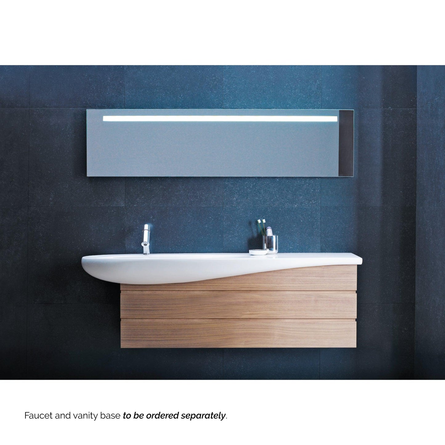 Laufen IlBagnoAlessi 62" x 20" White Wall-Mounted Shelf-Right Bathroom Sink With Faucet Hole