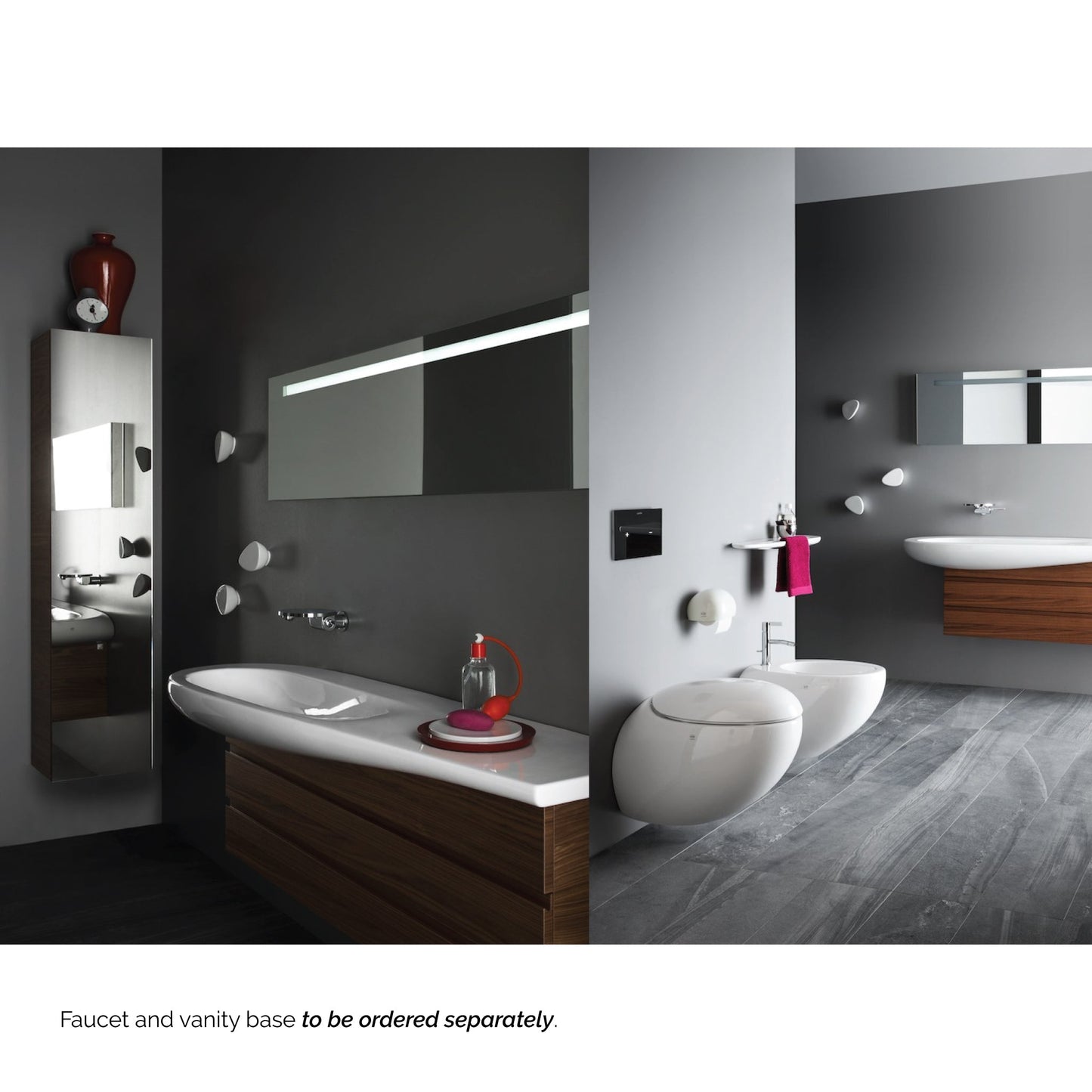 Laufen IlBagnoAlessi 62" x 20" White Wall-Mounted Shelf-Right Bathroom Sink Without Faucet Hole