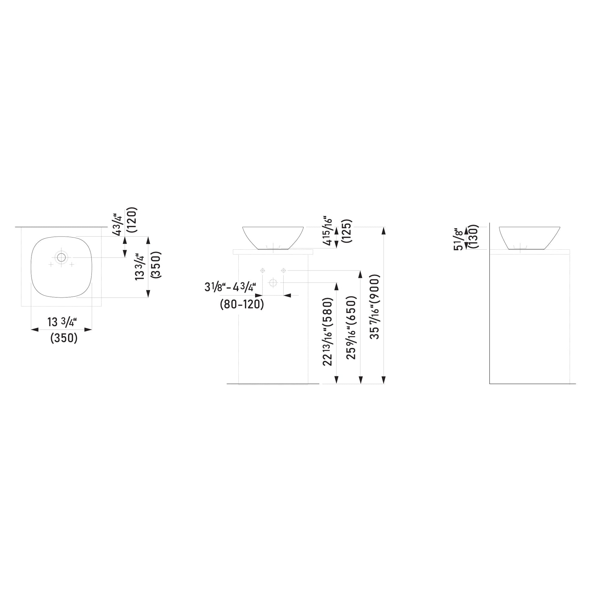 Laufen Ino 14" x 14" Square Matte Black Ceramic Vessel Bathroom Sink Without Overflow Slot