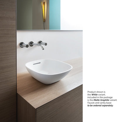 Laufen Ino 14" x 14" Square Matte Graphite Ceramic Vessel Bathroom Sink With Overflow Slot