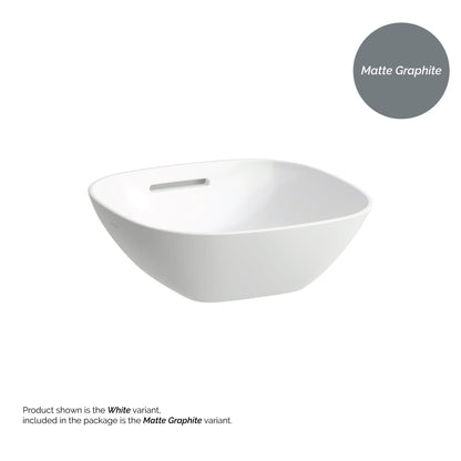 Laufen Ino 14" x 14" Square Matte Graphite Ceramic Vessel Bathroom Sink With Overflow Slot