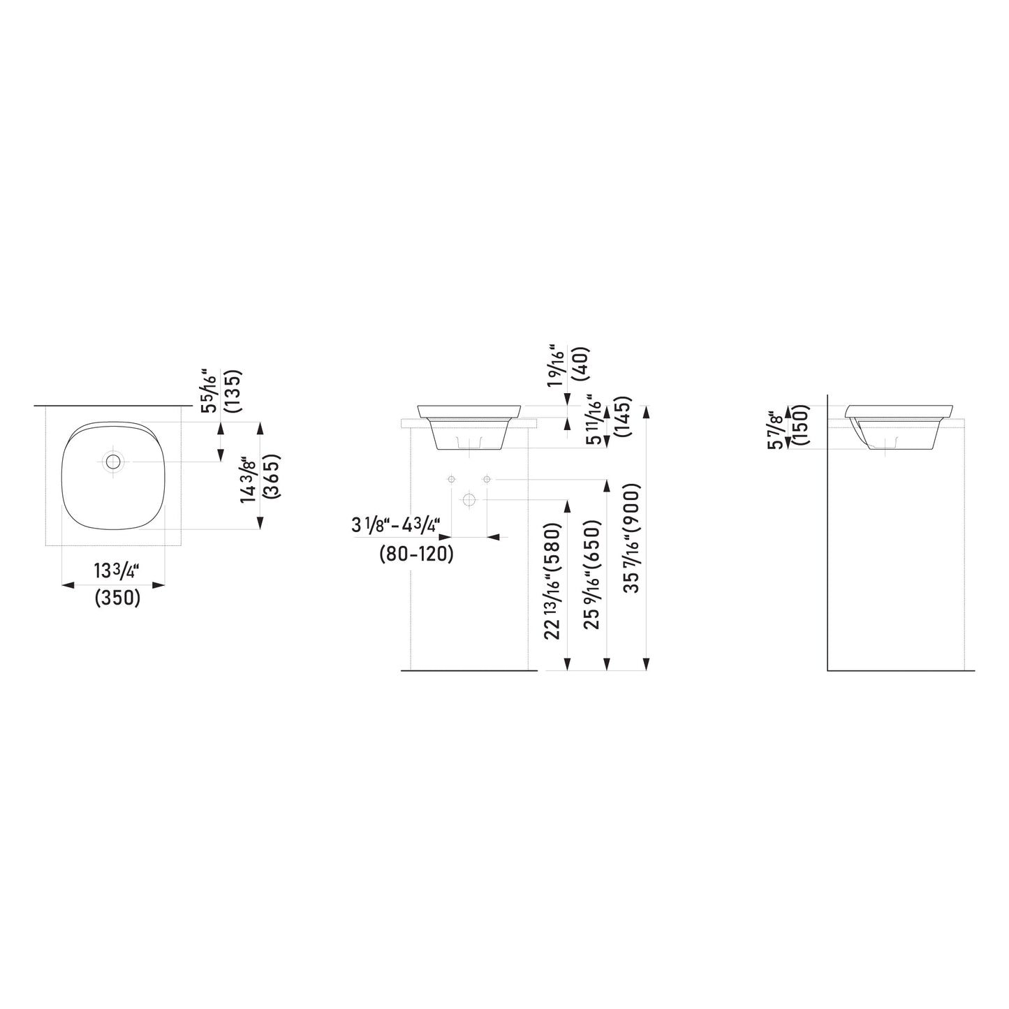 Laufen Ino 14" x 14" Square White Ceramic Drop-in Bathroom Sink Without Overflow Slot