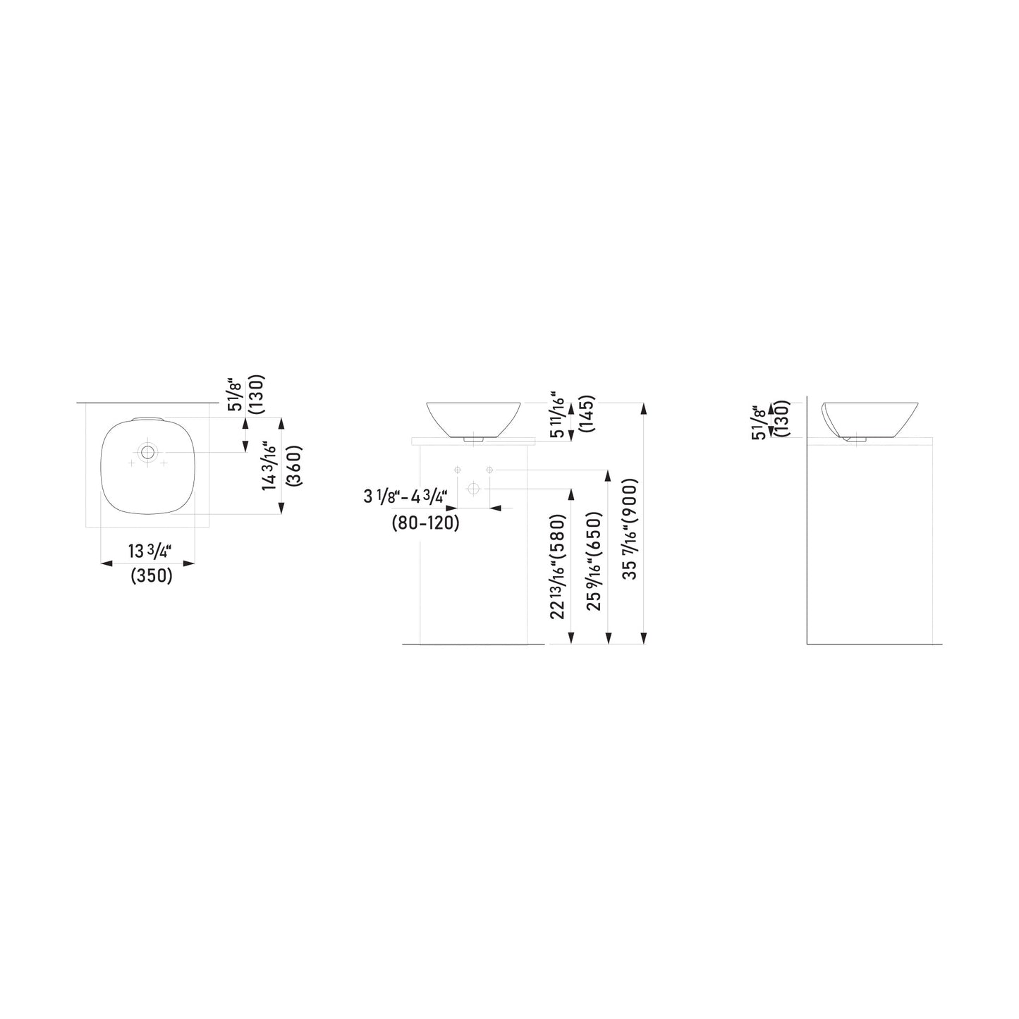 Laufen Ino 14" x 14" Square White Ceramic Vessel Bathroom Sink With Overflow Slot