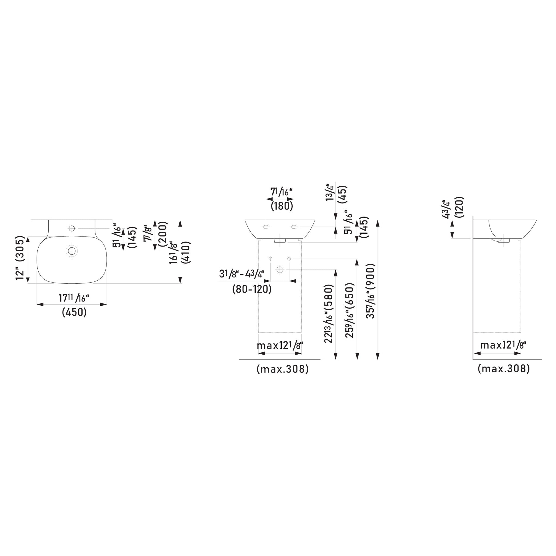 Laufen Ino 18" x 16" Rectangular Matte Graphite Wall-Mounted Bathroom Sink With Faucet Hole