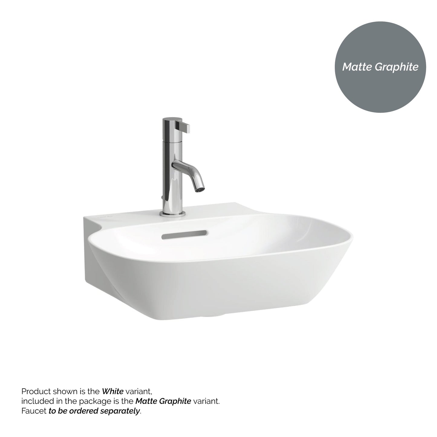 Laufen Ino 18" x 16" Rectangular Matte Graphite Wall-Mounted Bathroom Sink With Faucet Hole