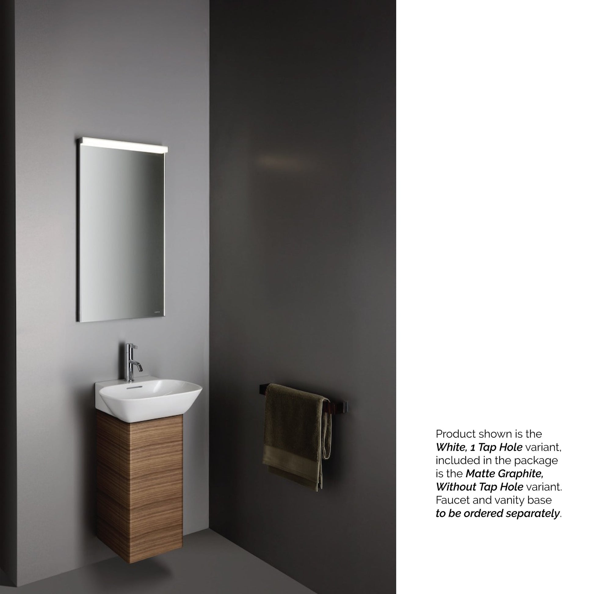 Laufen Ino 18" x 16" Rectangular Matte Graphite Wall-Mounted Bathroom Sink Without Faucet Hole