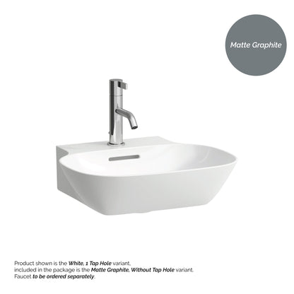 Laufen Ino 18" x 16" Rectangular Matte Graphite Wall-Mounted Bathroom Sink Without Faucet Hole