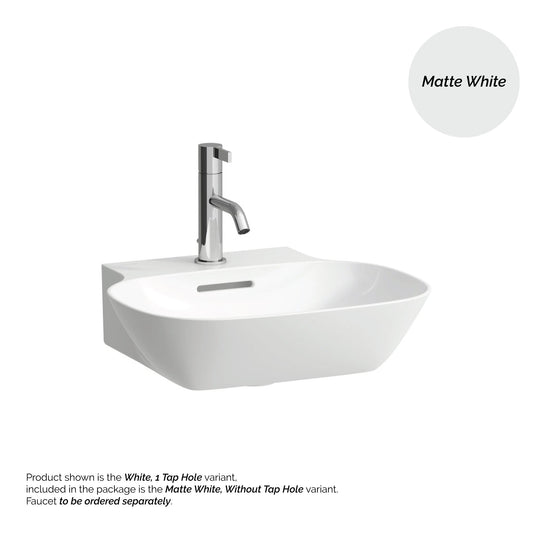 Laufen Ino 18" x 16" Rectangular Matte White Wall-Mounted Bathroom Sink Without Faucet Hole