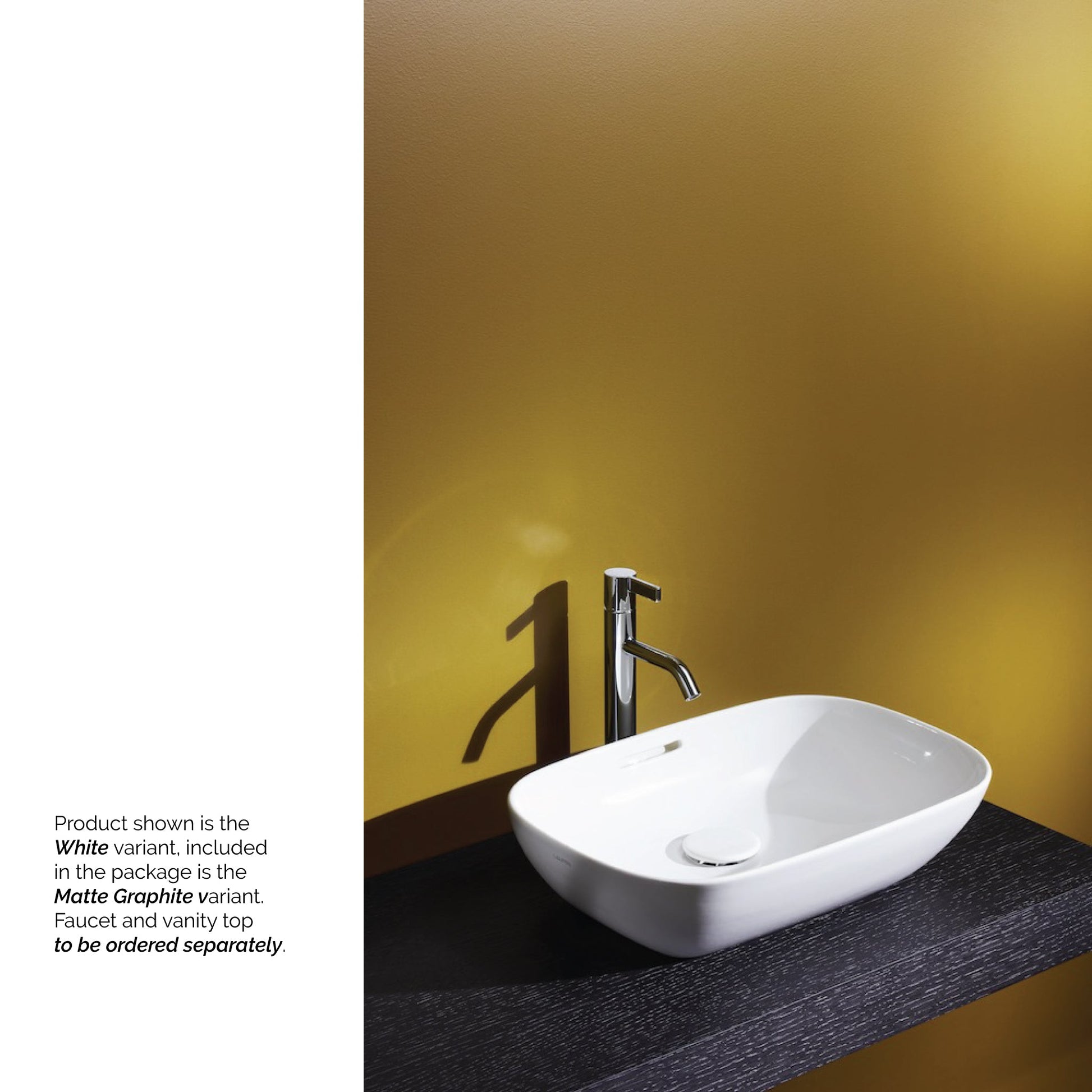 Laufen Ino 20" x 14" Rectangular Matte Graphite Ceramic Vessel Bathroom Sink With Overflow Slot