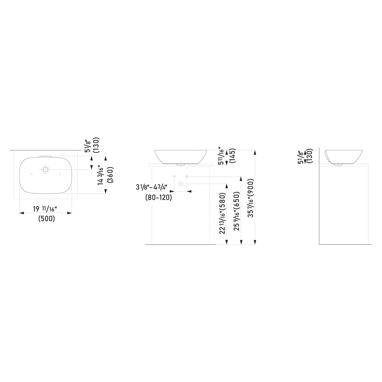 Laufen Ino 20" x 14" Rectangular White Ceramic Vessel Bathroom Sink With Overflow Slot