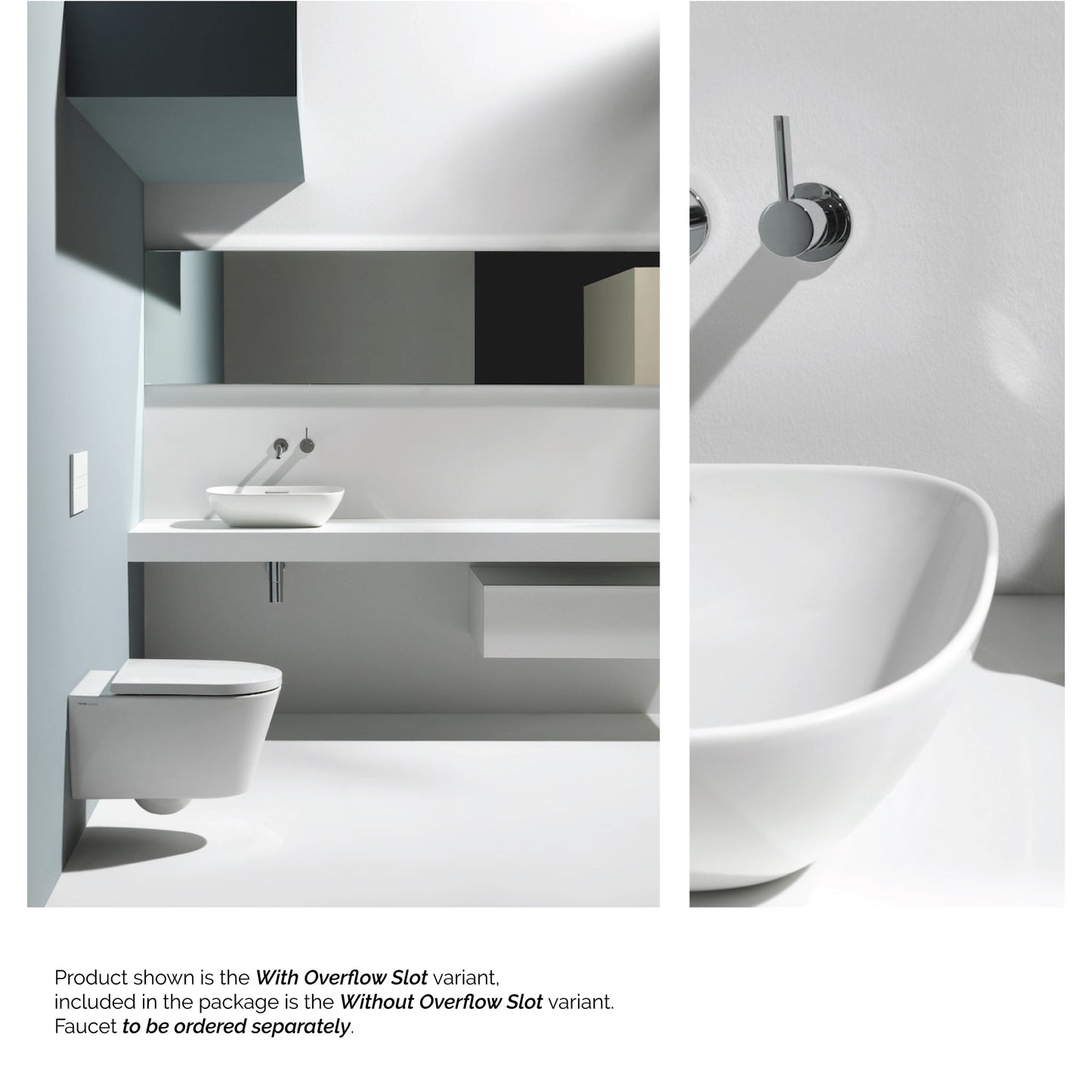 Laufen Ino 20" x 14" Rectangular White Ceramic Vessel Bathroom Sink Without Overflow Slot