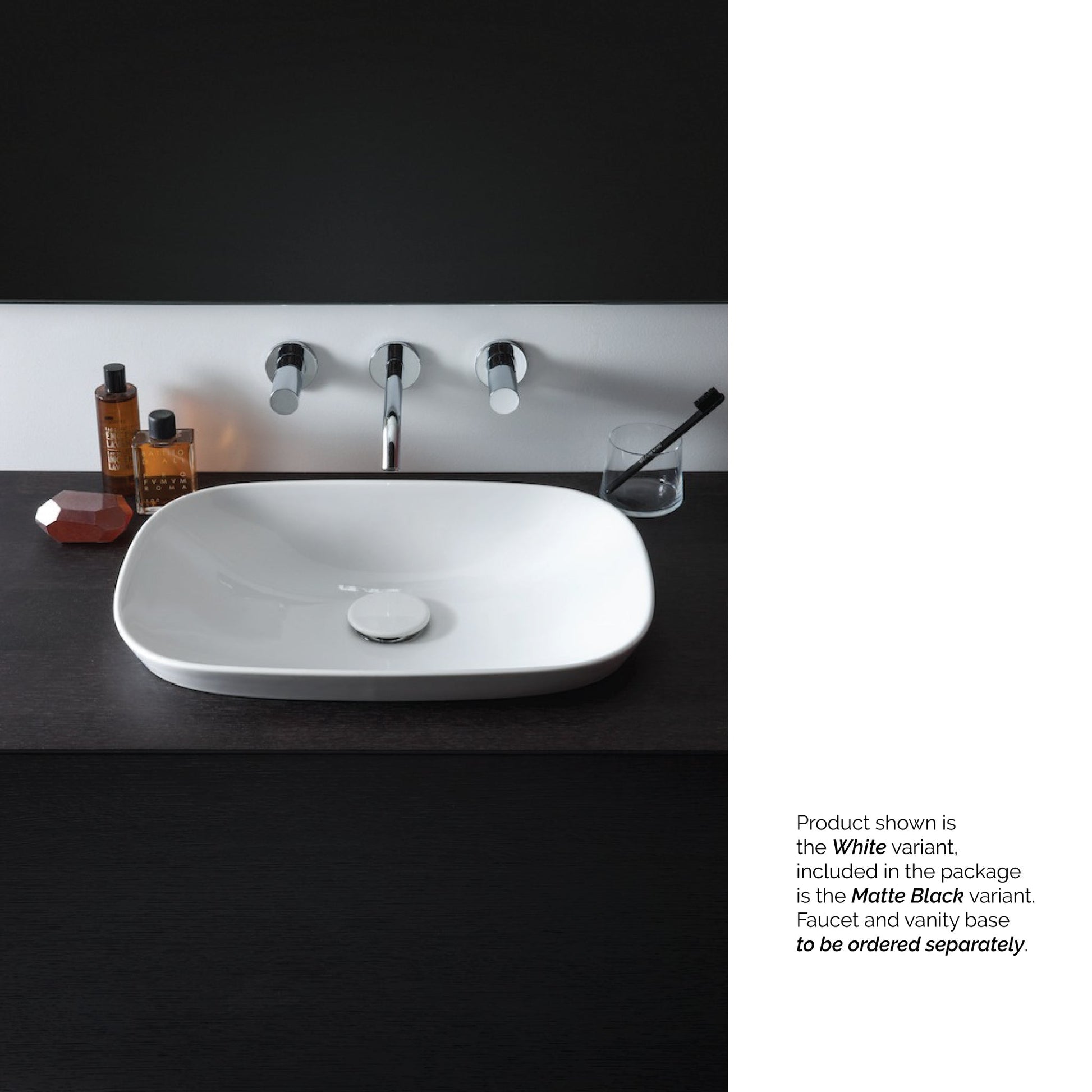 Laufen Ino 20" x 15" Rectangular Matte Black Ceramic Drop-in Bathroom Sink Without Overflow Slot