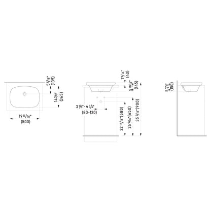 Laufen Ino 20" x 15" Rectangular Matte Black Ceramic Drop-in Bathroom Sink Without Overflow Slot