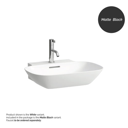 Laufen Ino 22" x 18" Rectangular Matte Black Wall-Mounted Bathroom Sink With Faucet Hole