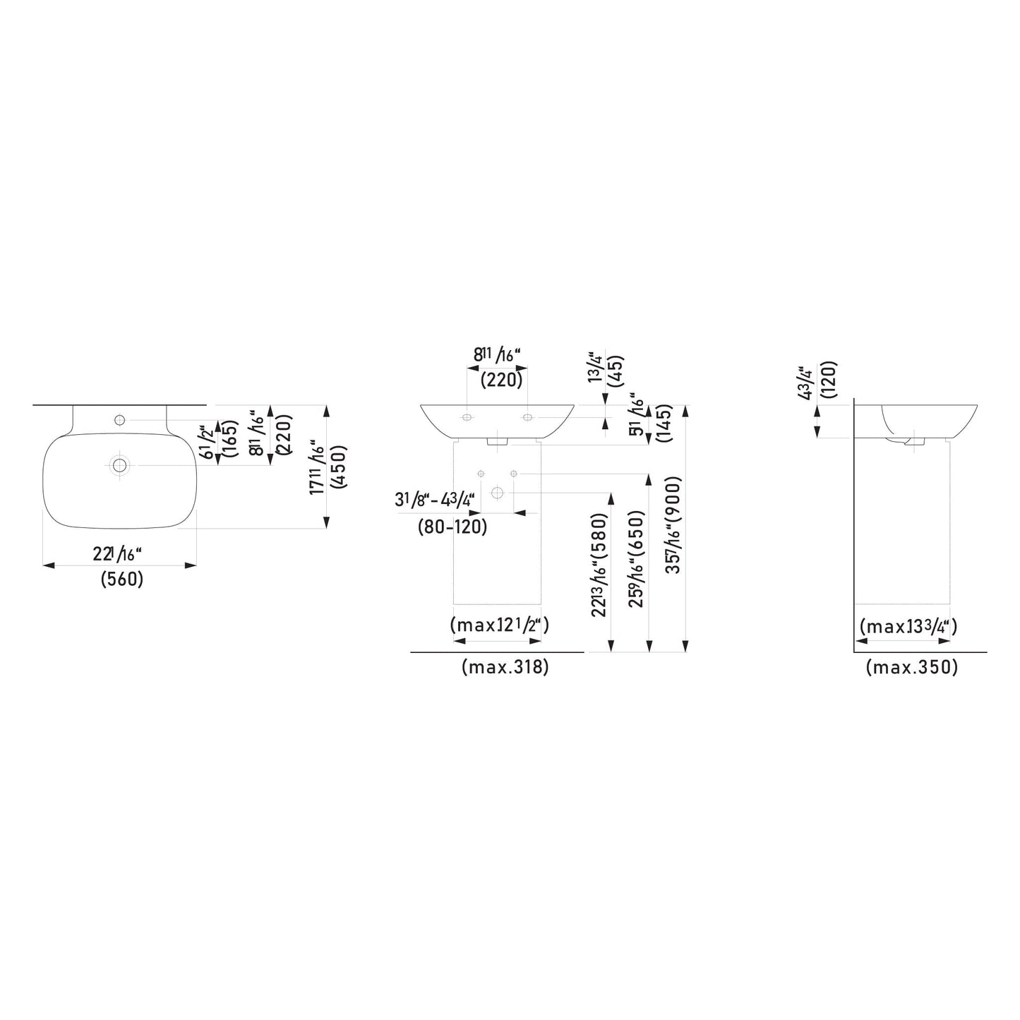 Laufen Ino 22" x 18" Rectangular Matte Black Wall-Mounted Bathroom Sink Without Faucet Hole