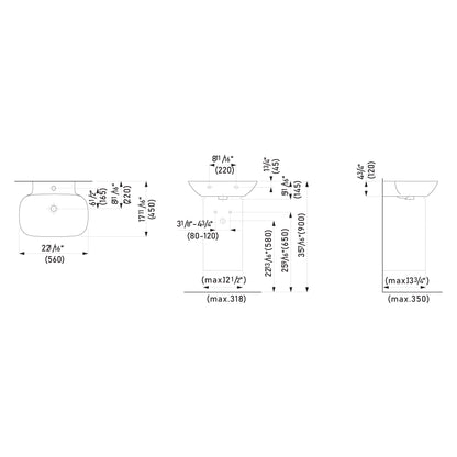 Laufen Ino 22" x 18" Rectangular Matte Black Wall-Mounted Bathroom Sink Without Faucet Hole