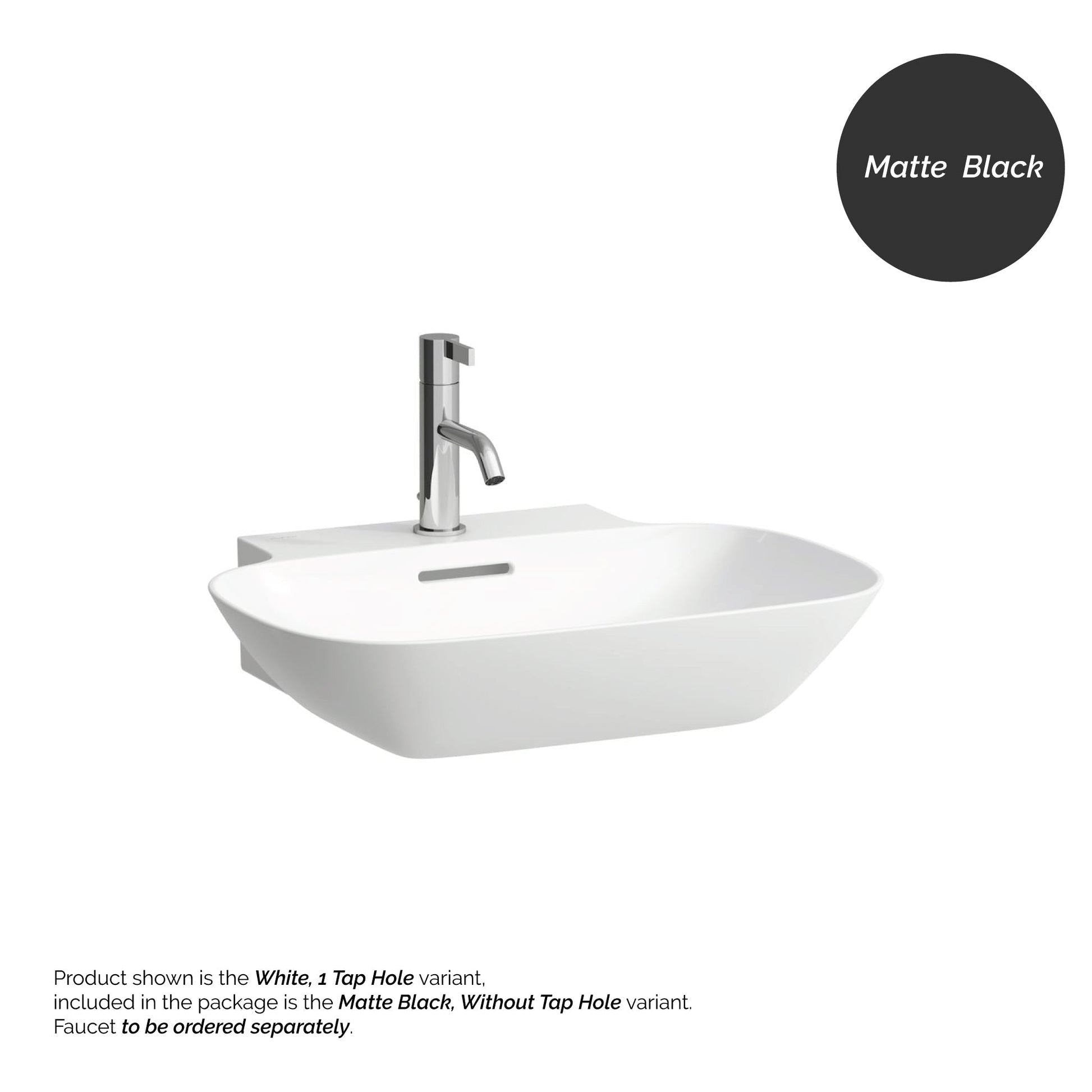 Laufen Ino 22" x 18" Rectangular Matte Black Wall-Mounted Bathroom Sink Without Faucet Hole