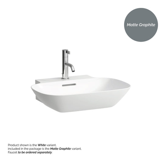 Laufen Ino 22" x 18" Rectangular Matte Graphite Wall-Mounted Bathroom Sink With Faucet Hole