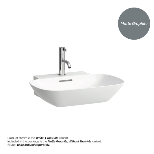 Laufen Ino 22" x 18" Rectangular Matte Graphite Wall-Mounted Bathroom Sink Without Faucet Hole